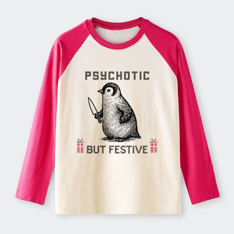 Tokyo-Tiger Overstimulated but Festive Christmas Raglan Long Sleeve T-shirt