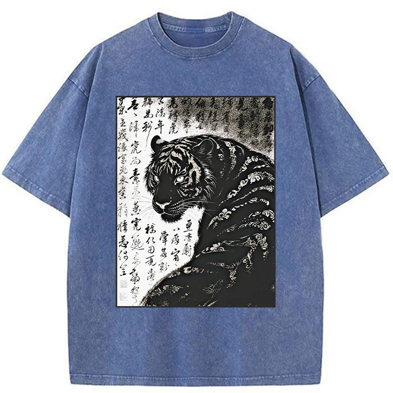Tokyo-Tiger Woodcut Tiger Washed T-Shirt