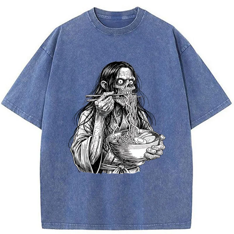 Tokyo-Tiger Ghost Eats Ramen Washed T-Shirt