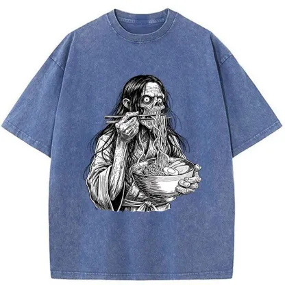 Tokyo-Tiger Ghost Eats Ramen Washed T-Shirt