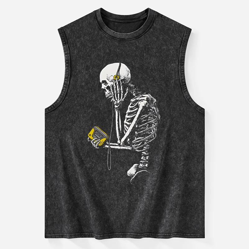 Tokyo-Tiger Skeleton Listening To Music Washed Tank