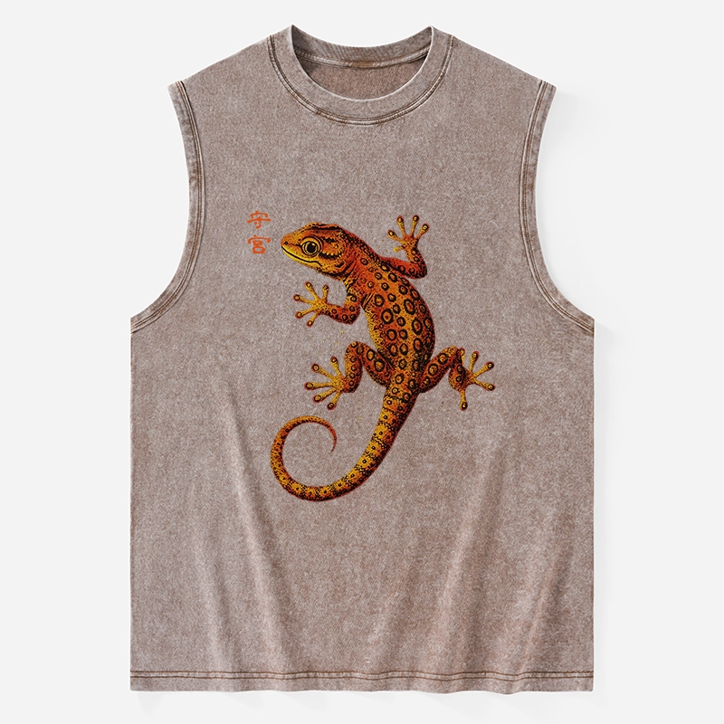 Tokyo-Tiger Retro Gecko Funny Washed Tank