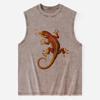 Tokyo-Tiger Retro Gecko Funny Washed Tank