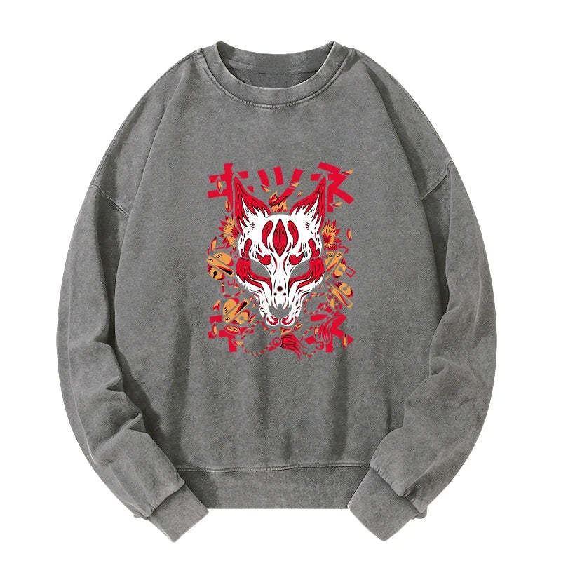 Tokyo-Tiger Japanese Kitsune Mask Washed Sweatshirt Sale
