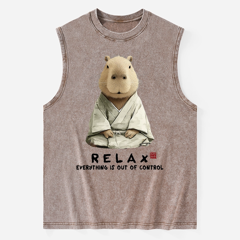 Tokyo-Tiger Zen Capybara：Relax, it's all chaos Washed Tank