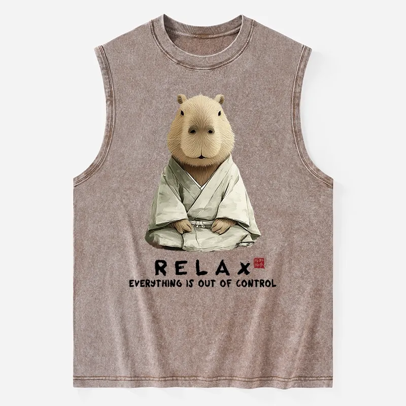 Tokyo-Tiger Zen Capybara：Relax, it's all chaos Washed Tank