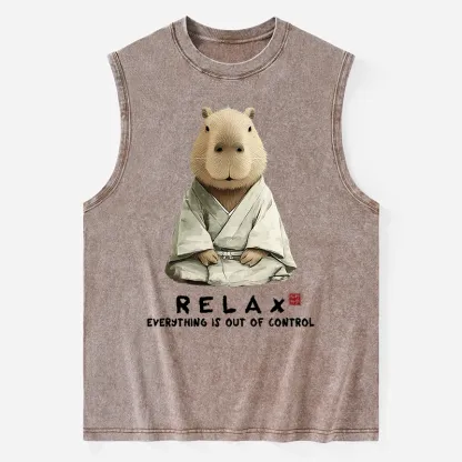 Tokyo-Tiger Zen Capybara：Relax, it's all chaos Washed Tank
