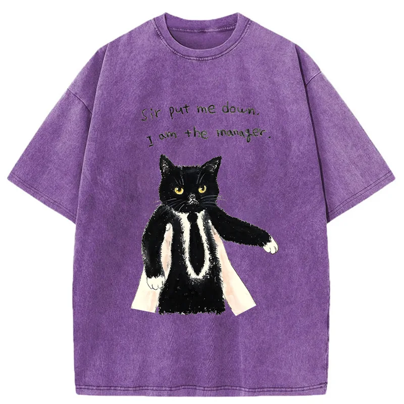 Tokyo-Tiger Cat Manager Funny Washed T-Shirt