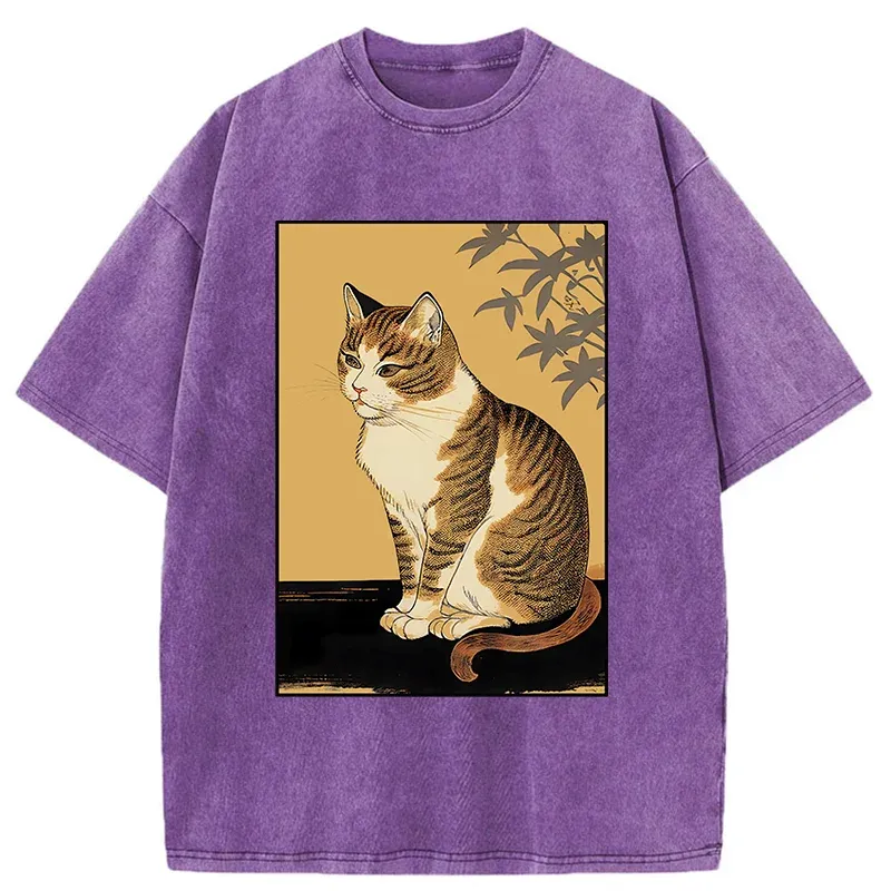Tokyo-Tiger Retro Japanese Cat Washed T-Shirt
