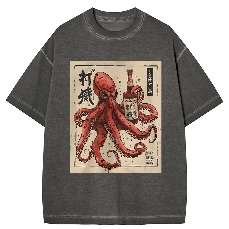 Tokyo-Tiger Osaka Saké Octopus Gradient Washed T-Shirt