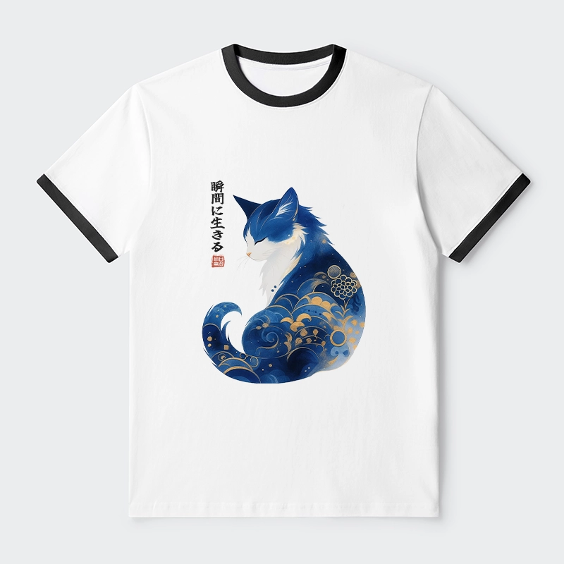 Tokyo-Tiger Retro Zen Cat: Living the Present Trim T-Shirt