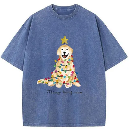 Tokyo-Tiger Christmas Tree Dog Washed T-Shirt