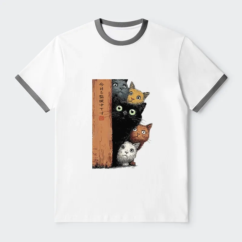 Tokyo-Tiger Five Cats Are Watching You Trim T-Shirt