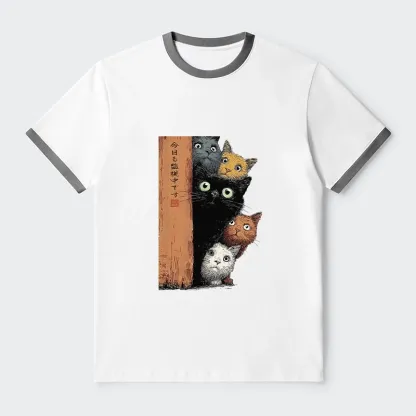 Tokyo-Tiger Five Cats Are Watching You Trim T-Shirt