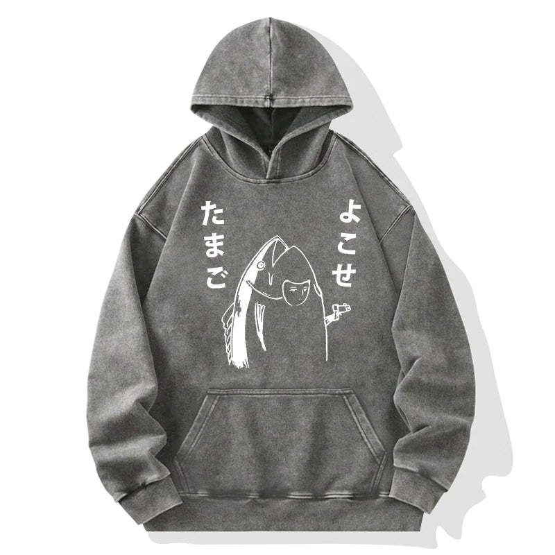 Tokyo-Tiger Give Me Egg Japanese Fish Washed Hoodie Sale