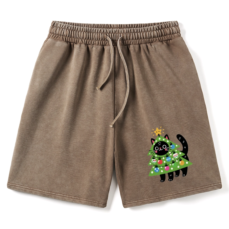 Tokyo-Tiger Christmas Tree Cat Washed Shorts