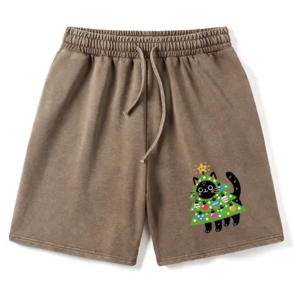 Tokyo-Tiger Christmas Tree Cat Washed Shorts