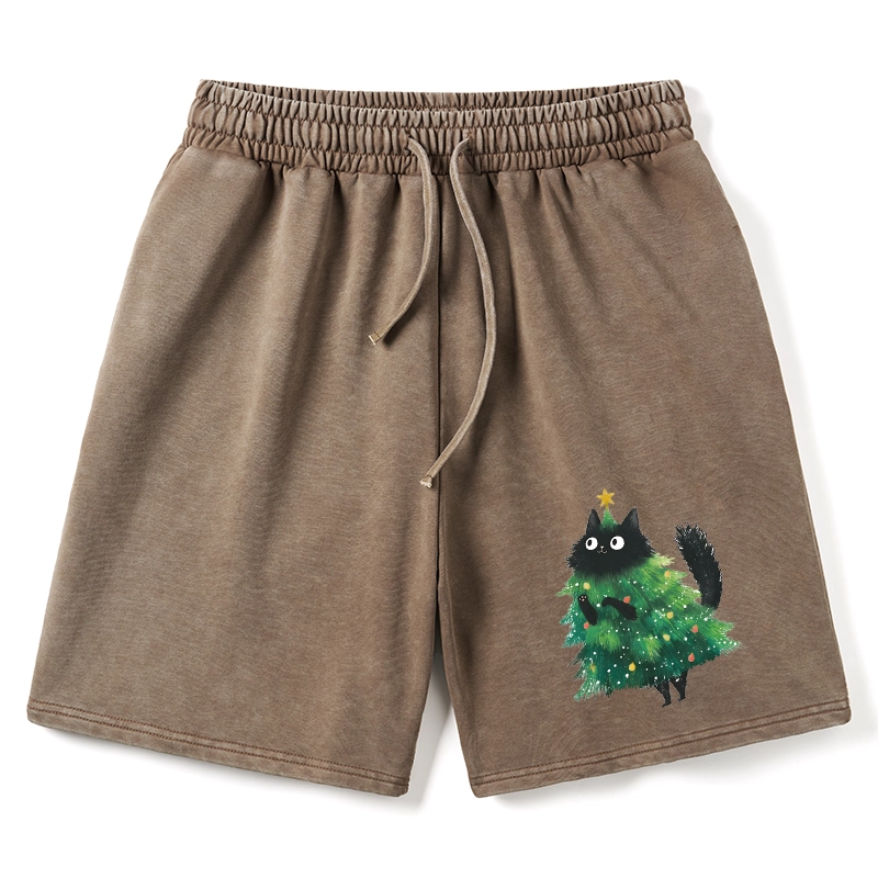Tokyo-Tiger Christmas Tree Cat Japan Washed Shorts