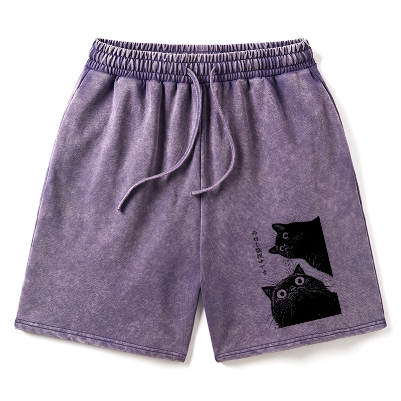 Tokyo-Tiger The Cat Is Watching Today Washed Shorts