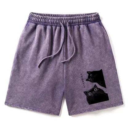 Tokyo-Tiger The Cat Is Watching Today Washed Shorts