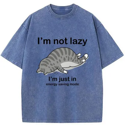 Tokyo-Tiger Funny Lazy Cat Washed T-Shirt