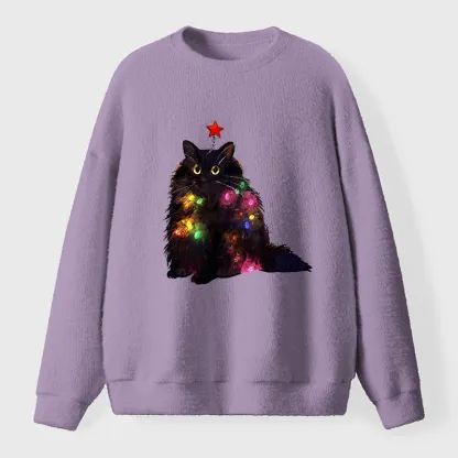 Tokyo-Tiger Christmas Lights Cat Fuzzy Sweatshirt