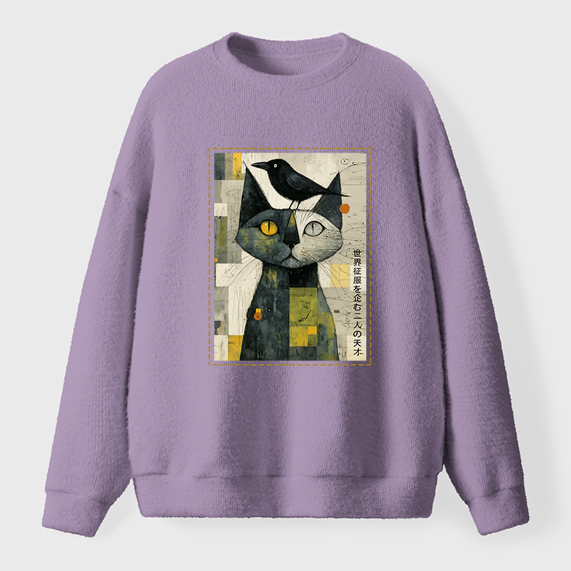 Tokyo-Tiger The Cat And The Crow Are Planning To Rule The World Fuzzy Sweatshirt