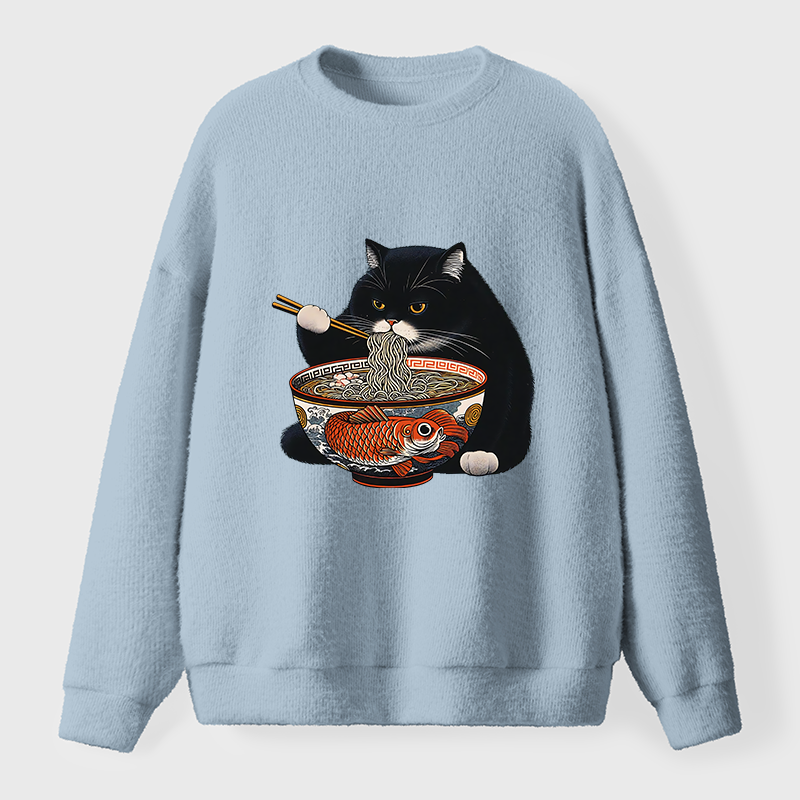 Tokyo-Tiger Fat Cat Eating Ramen Fuzzy Sweatshirt