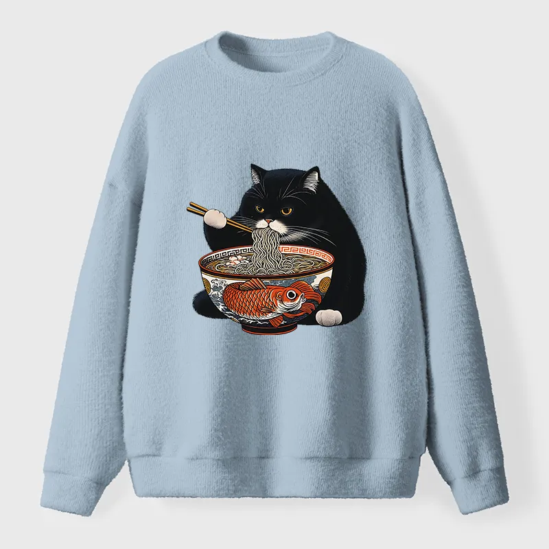 Tokyo-Tiger Fat Cat Eating Ramen Fuzzy Sweatshirt