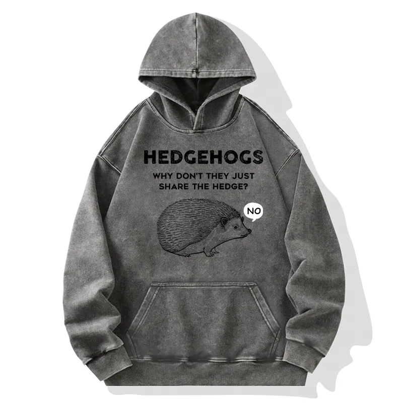 Tokyo-Tiger Funny Hedgehog Washed Hoodie