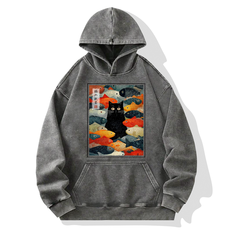 Tokyo-Tiger The Cat's Feast of Fish Washed Hoodie