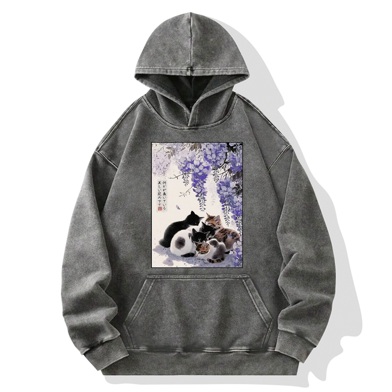Tokyo-Tiger Sitting still  plotting chaos Calming Zen Cat Funny Washed Hoodie