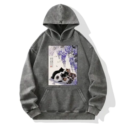 Tokyo-Tiger Sitting still  plotting chaos Calming Zen Cat Funny Washed Hoodie
