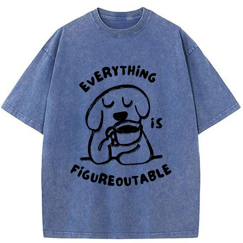 Tokyo-Tiger Dog Drinking Coffee Washed T-Shirt