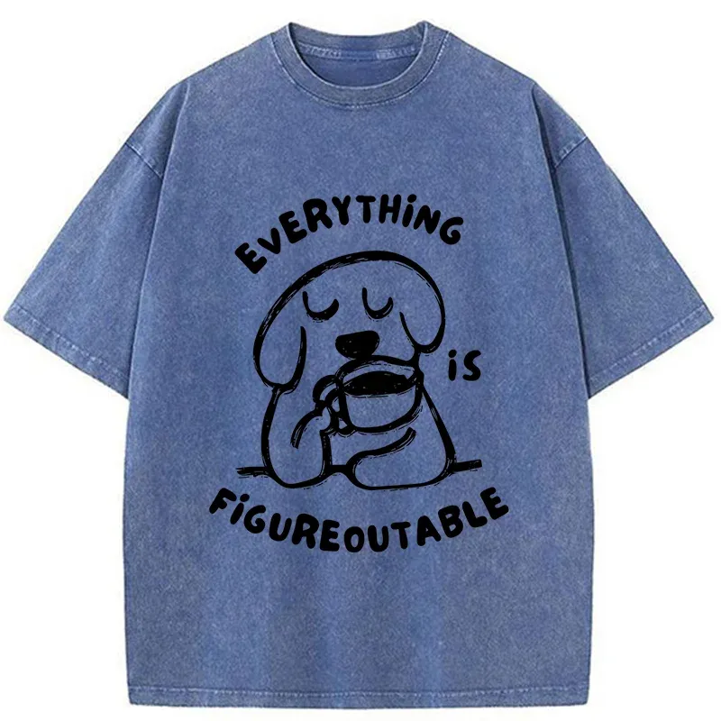 Tokyo-Tiger Dog Drinking Coffee Washed T-Shirt