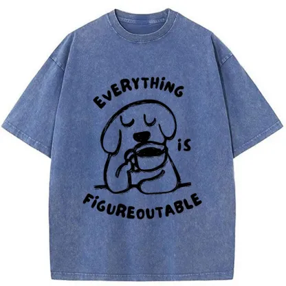 Tokyo-Tiger Dog Drinking Coffee Washed T-Shirt