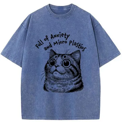 Tokyo-Tiger Full Of Anxiety And Microplastics Cat Washed T-Shirt