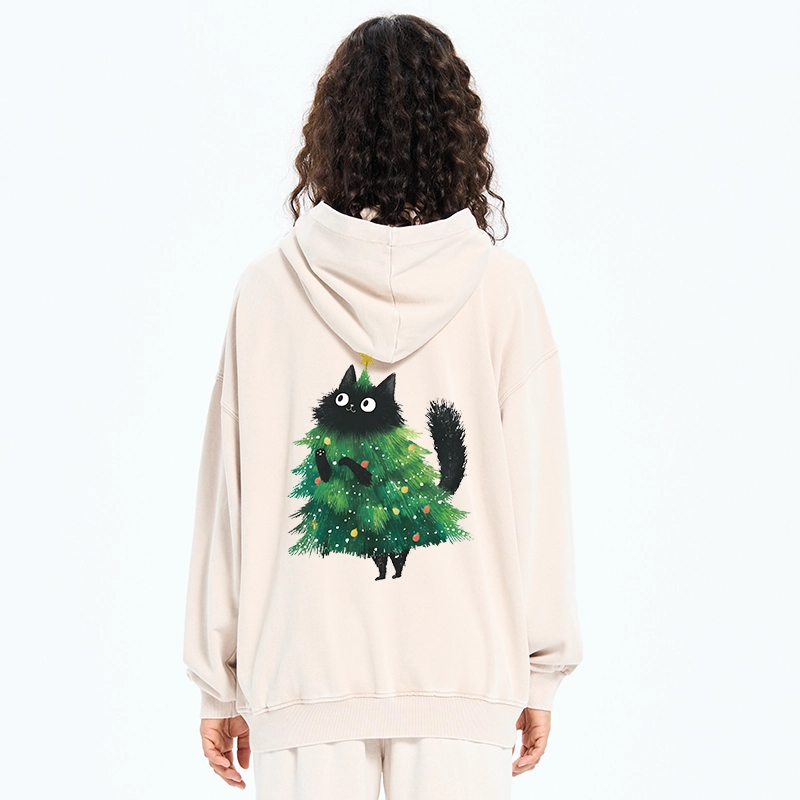 Tokyo-Tiger Christmas Tree Cat Japan Washed Zip Hoodie