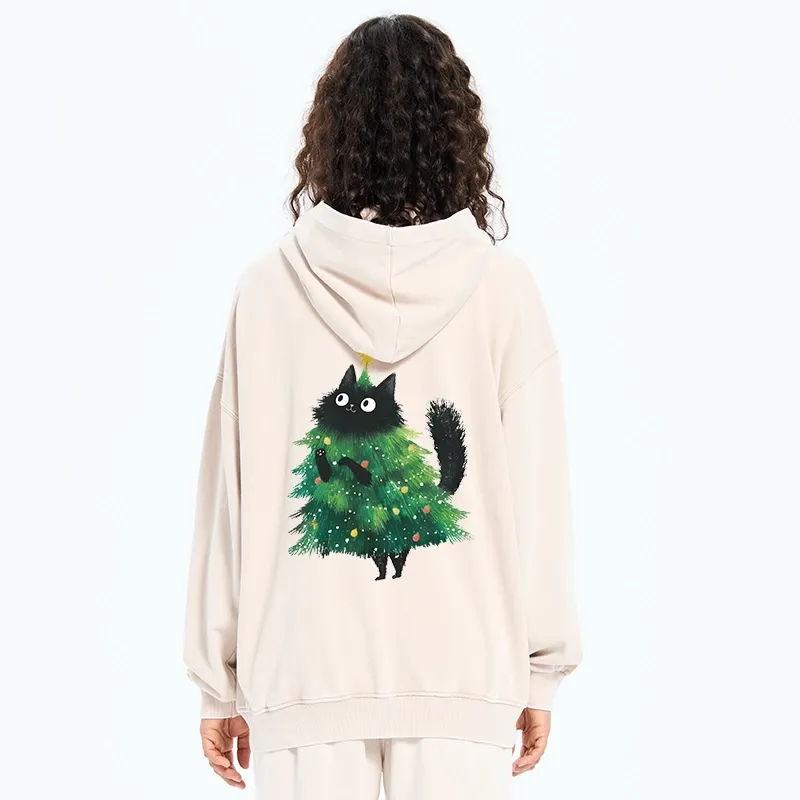 Tokyo-Tiger Christmas Tree Cat Japan Washed Zip Hoodie