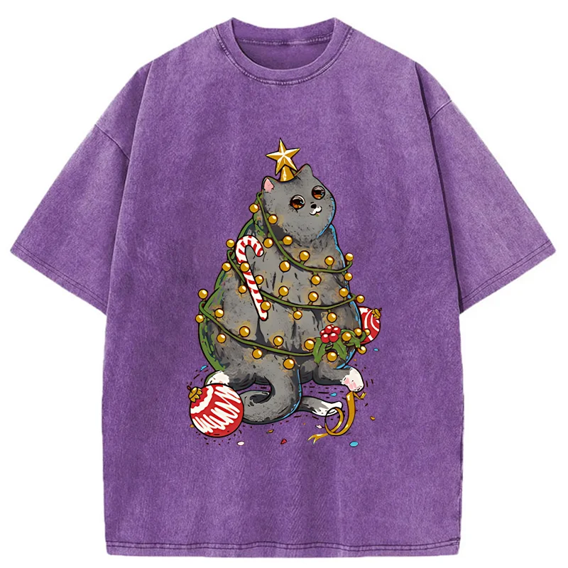 Tokyo-Tiger Christmas Decoration Cat Washed T-Shirt