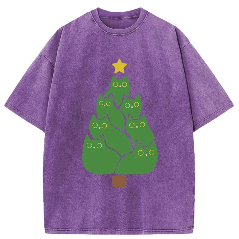 Tokyo-Tiger Christmas Tree Cat Washed T-Shirt