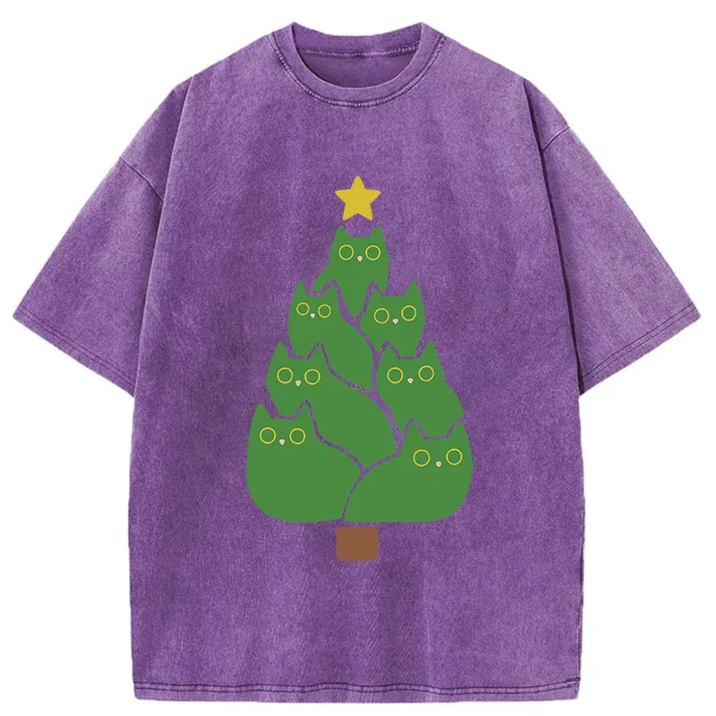 Tokyo-Tiger Christmas Tree Cat Washed T-Shirt