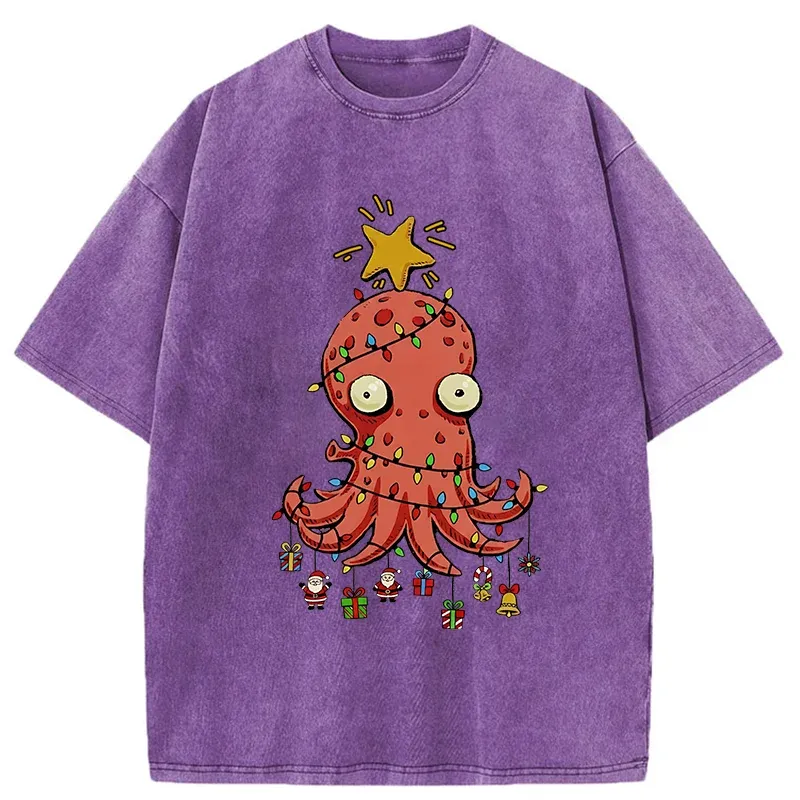 Tokyo-Tiger Christmas Octopus Washed T-Shirt