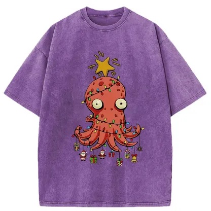 Tokyo-Tiger Christmas Octopus Washed T-Shirt