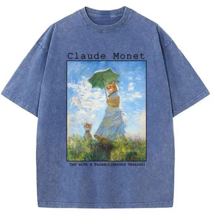 Tokyo-Tiger Cat With A Parasol Washed T-Shirt