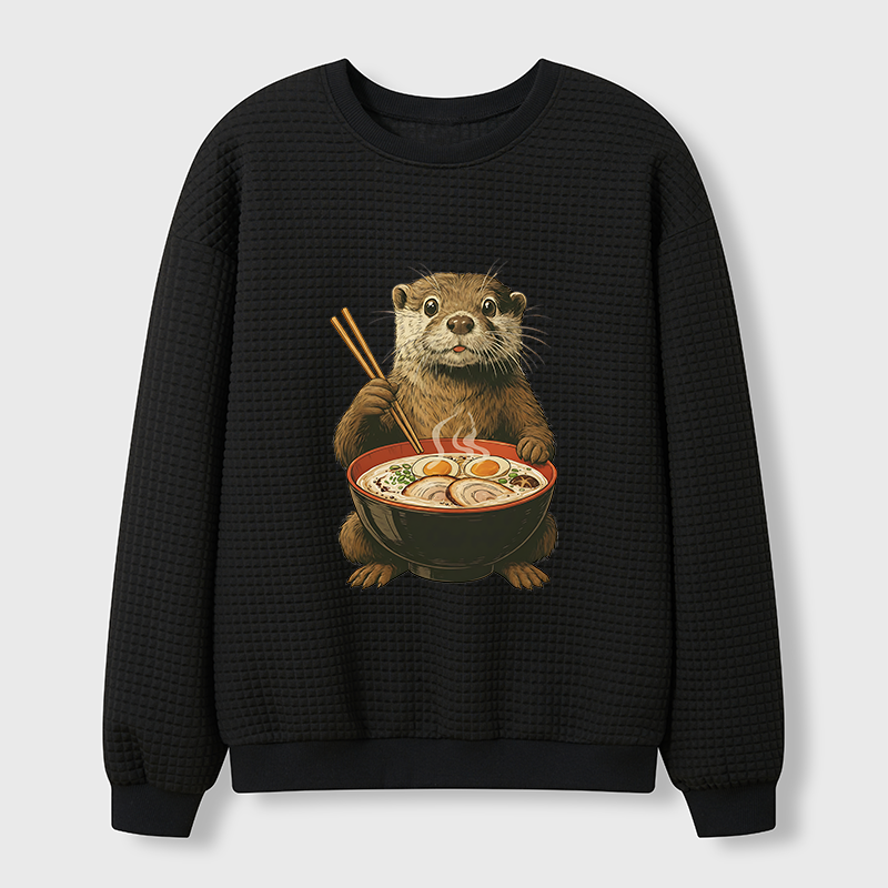 Tokyo-Tiger Japanese Otter Eating Ramen Waffle Sweatshirt