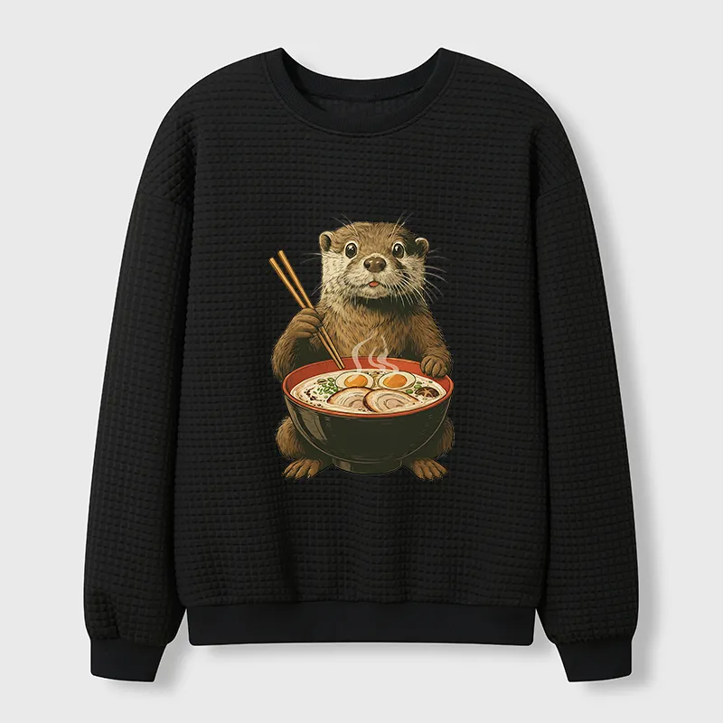 Tokyo-Tiger Japanese Otter Eating Ramen Waffle Sweatshirt