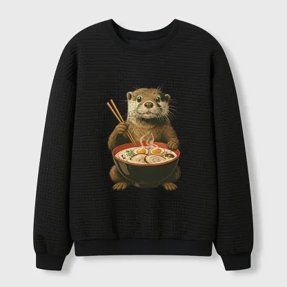 Tokyo-Tiger Japanese Otter Eating Ramen Waffle Sweatshirt