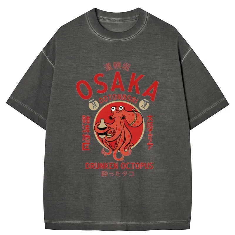 Tokyo-Tiger Drunken Octopus Japan Gradient Washed T-Shirt