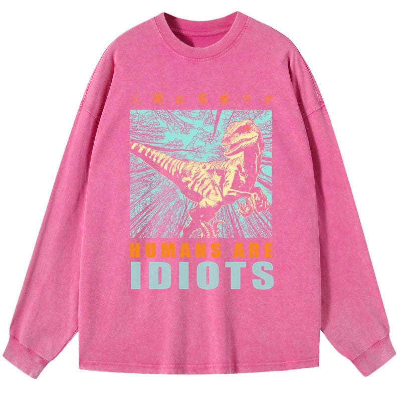 Tokyo-Tiger Mocking Dinosaurs Japanese Washed Long Sleeve T-Shirt